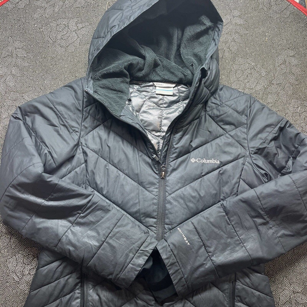 Columbia Women Jacket Black Heavenly Long Hooded Full Zip Omni Heat Size Medium